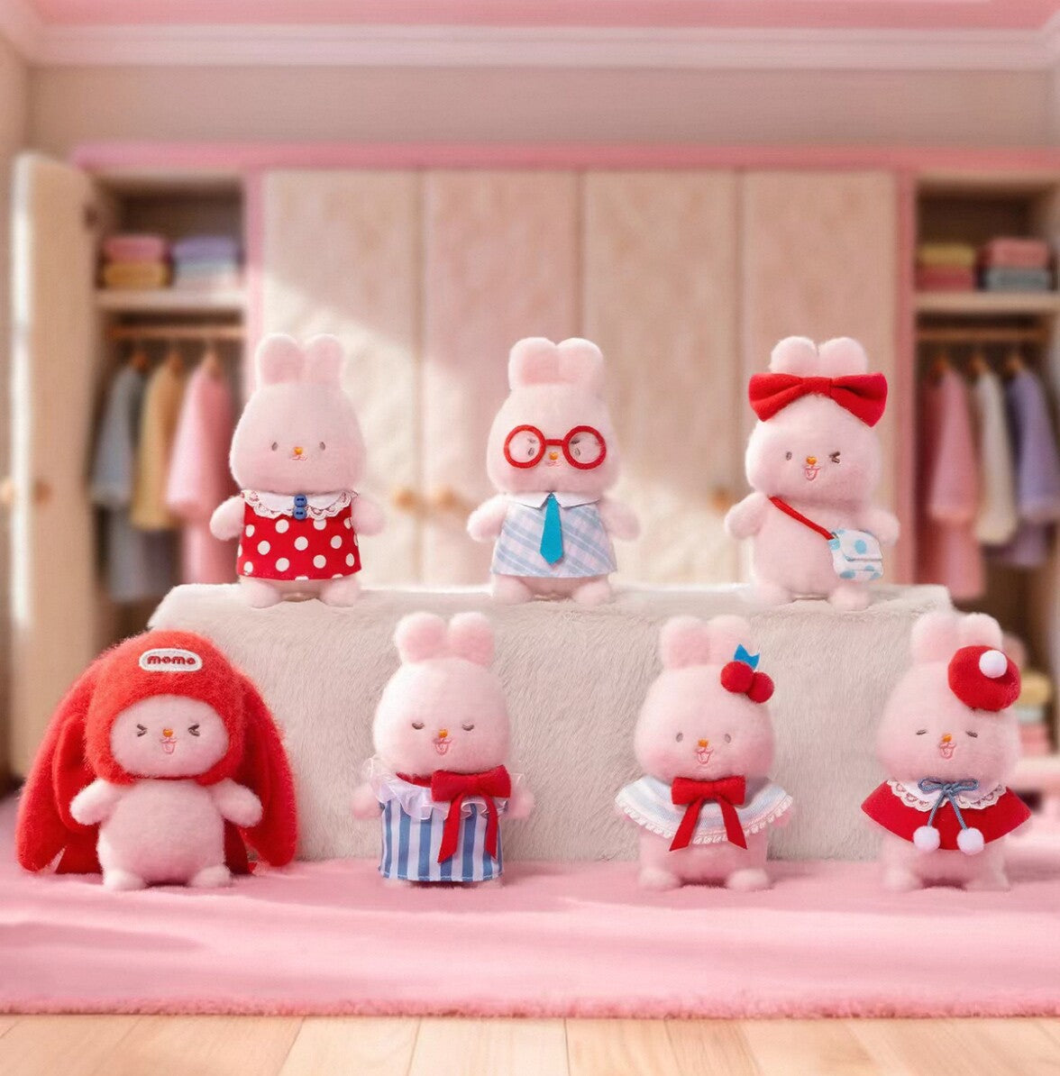 Momo Bunny Energetic Wardobe Series Plush Pendant Blind Box (Box of 6)