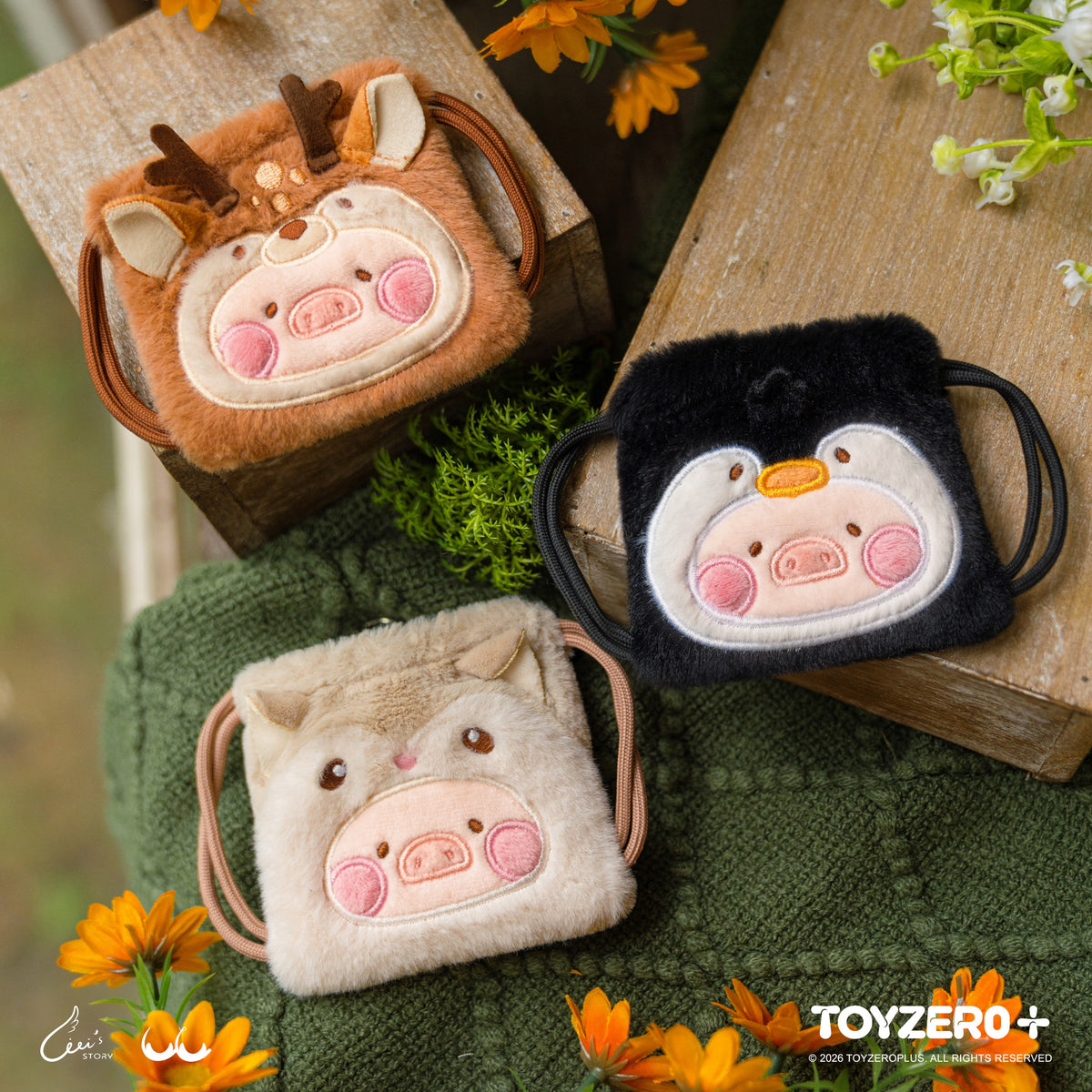 Lulu the Piggy Animal Party Vol.2- Mini Drawstring Plush Earphone Bag Keychain Blind Box (Box of 6）