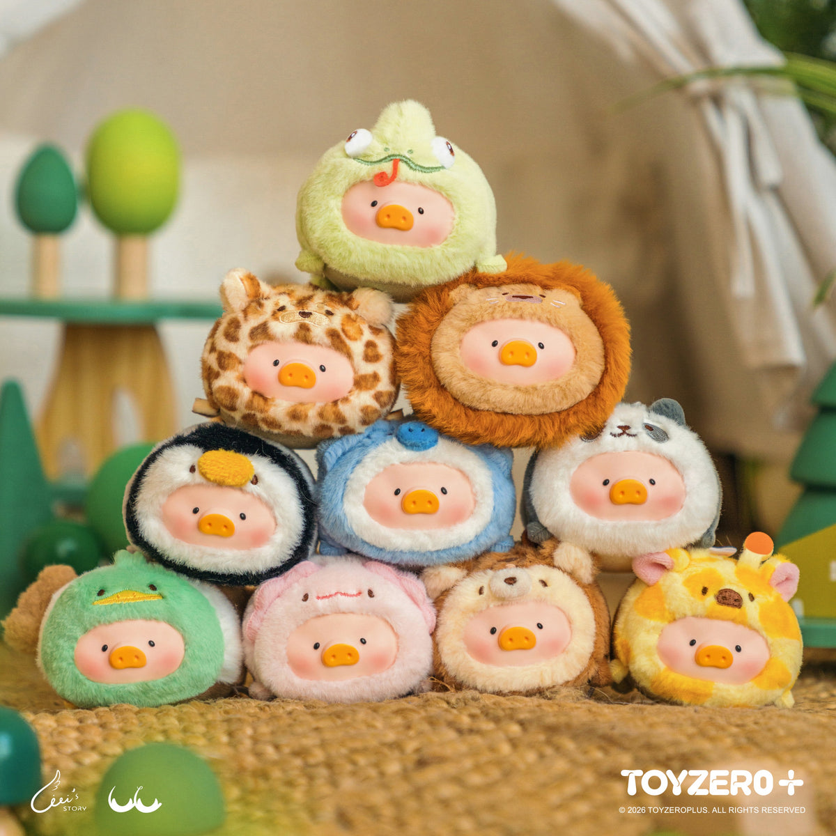 Lulu the Piggy Animal Party Vol.2- Stick Together PVC Face Plush Keychain Blind Box (Box of 8)